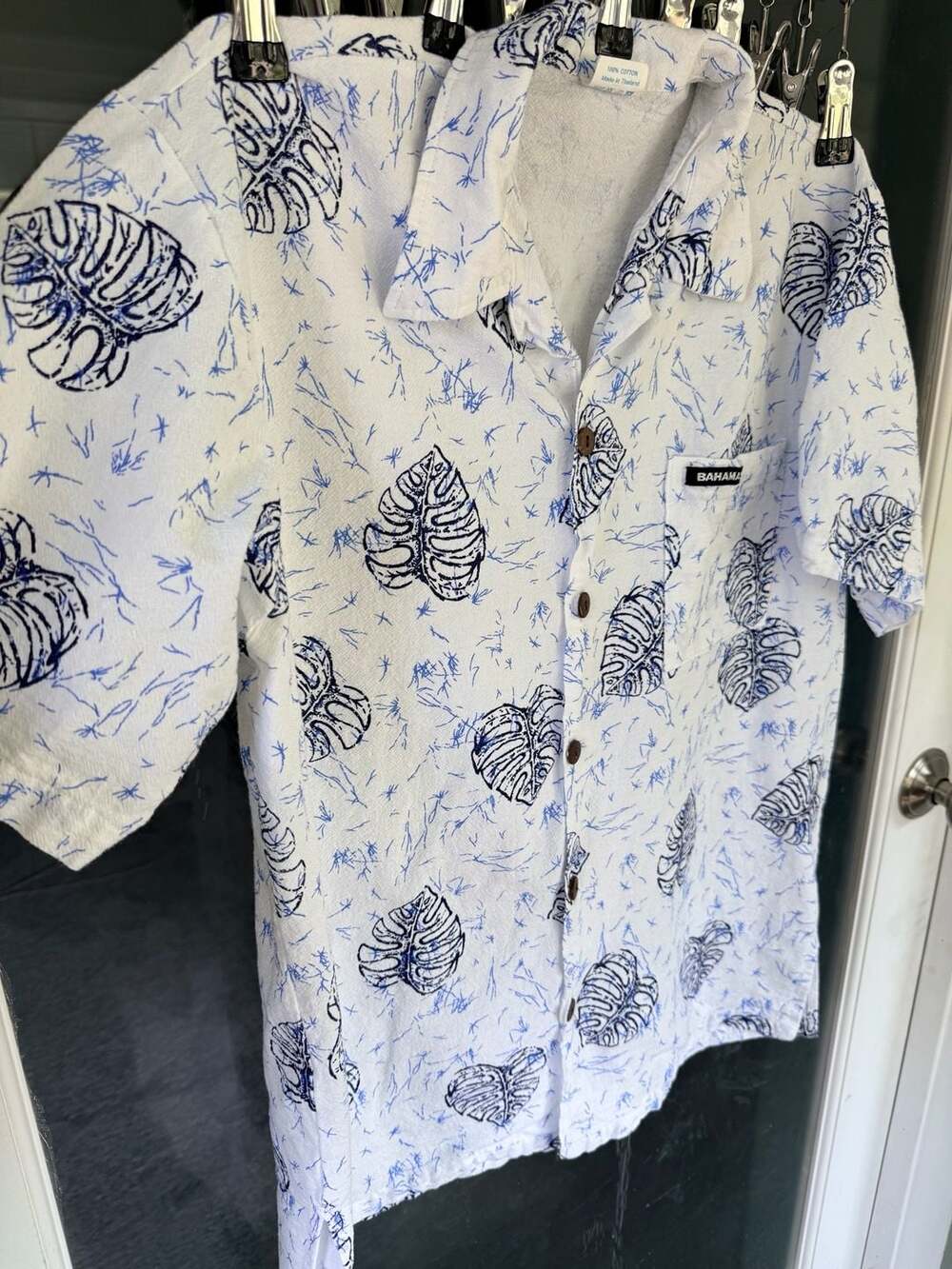 COJ Apparels Bahamas Monstera Leaf Print Short Sleeve Cotton Shirt Size XL